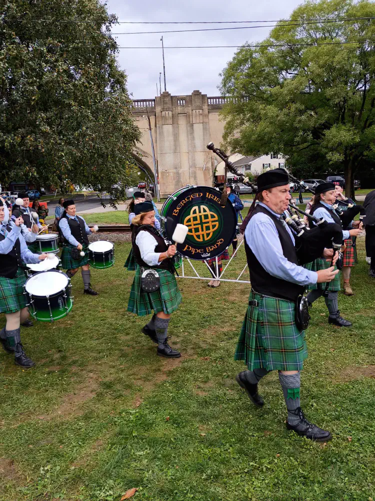 Pipe band performing beside the bridge in Bethlehem