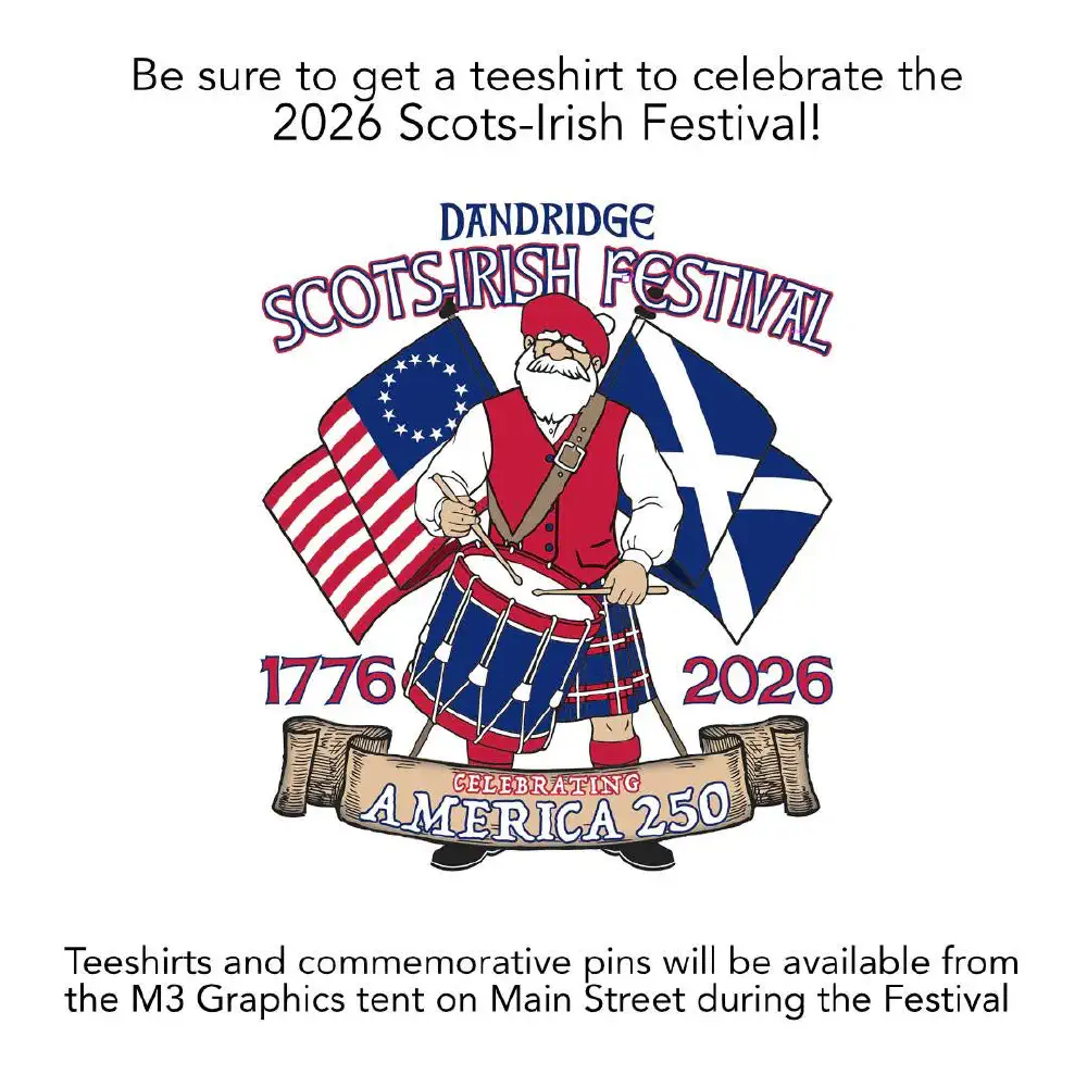2026 Dandridge Scots-Irish Festival commemorative artwork celebrating America 250